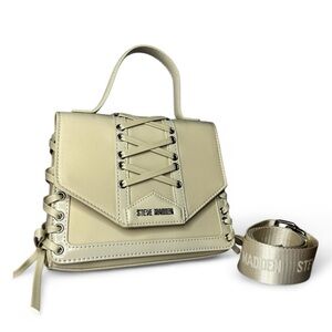 Steve Madden Bcosette crossbody bag in bone-colored faux leather corset detail